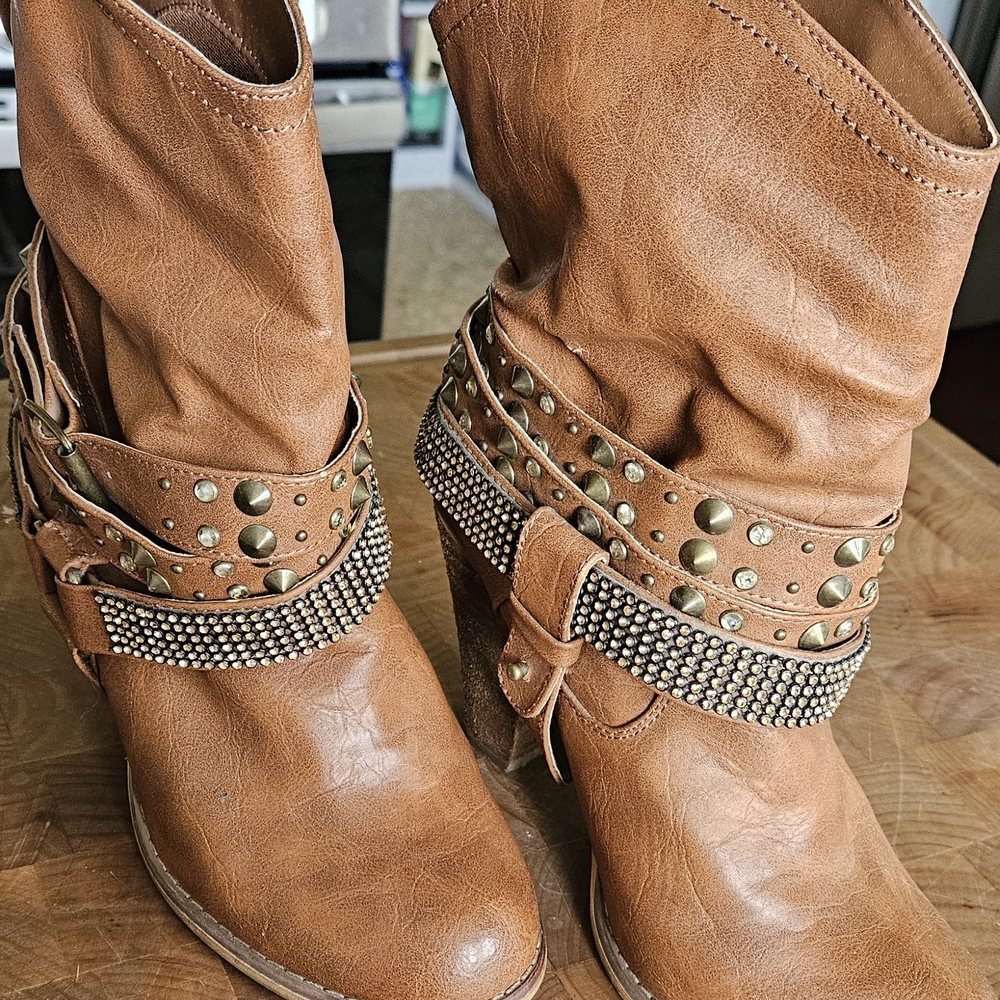 Studded Tan Ankle Boots